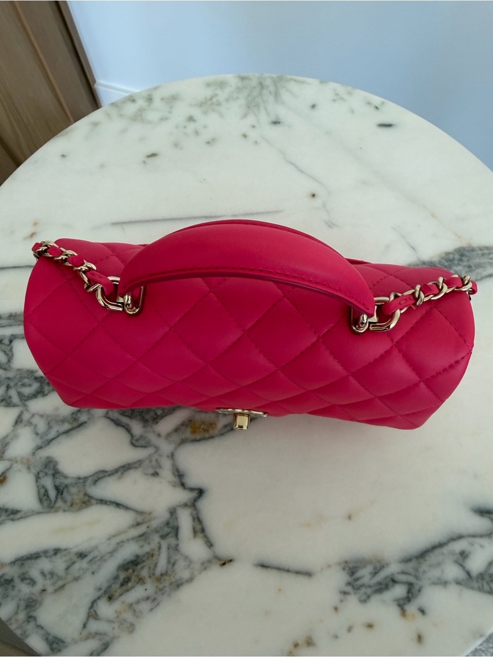 CHANEL Quilted Top-Handle Flap Bag in Fuchsia with Gold Hardware - Picture 3 of 8